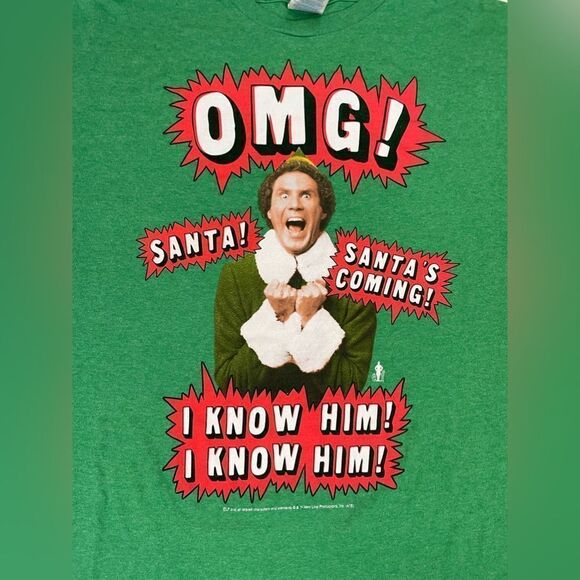 Elf Movie Santa's Coming I Know Him Graphic T-shirt Men XXL Green Short Sleeve - Picture 2 of 6